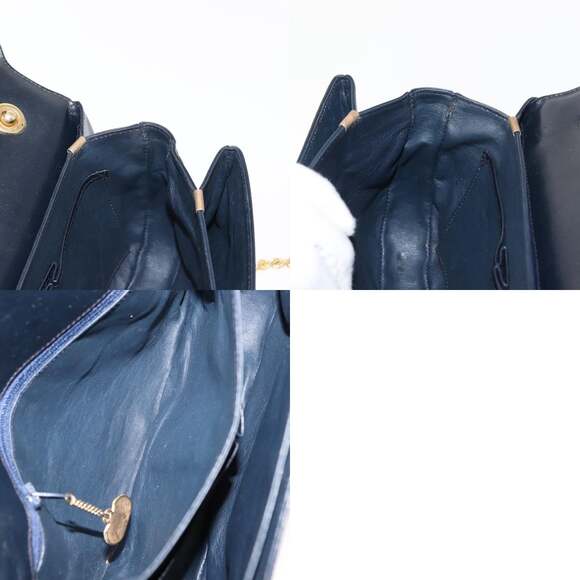 CELINE Chain Shoulder Bag Leather Navy Gold - Picture 12 of 12